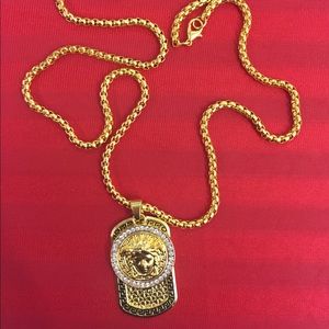 Medusa 18k Gold Plated Iced Pendants Chain NEW